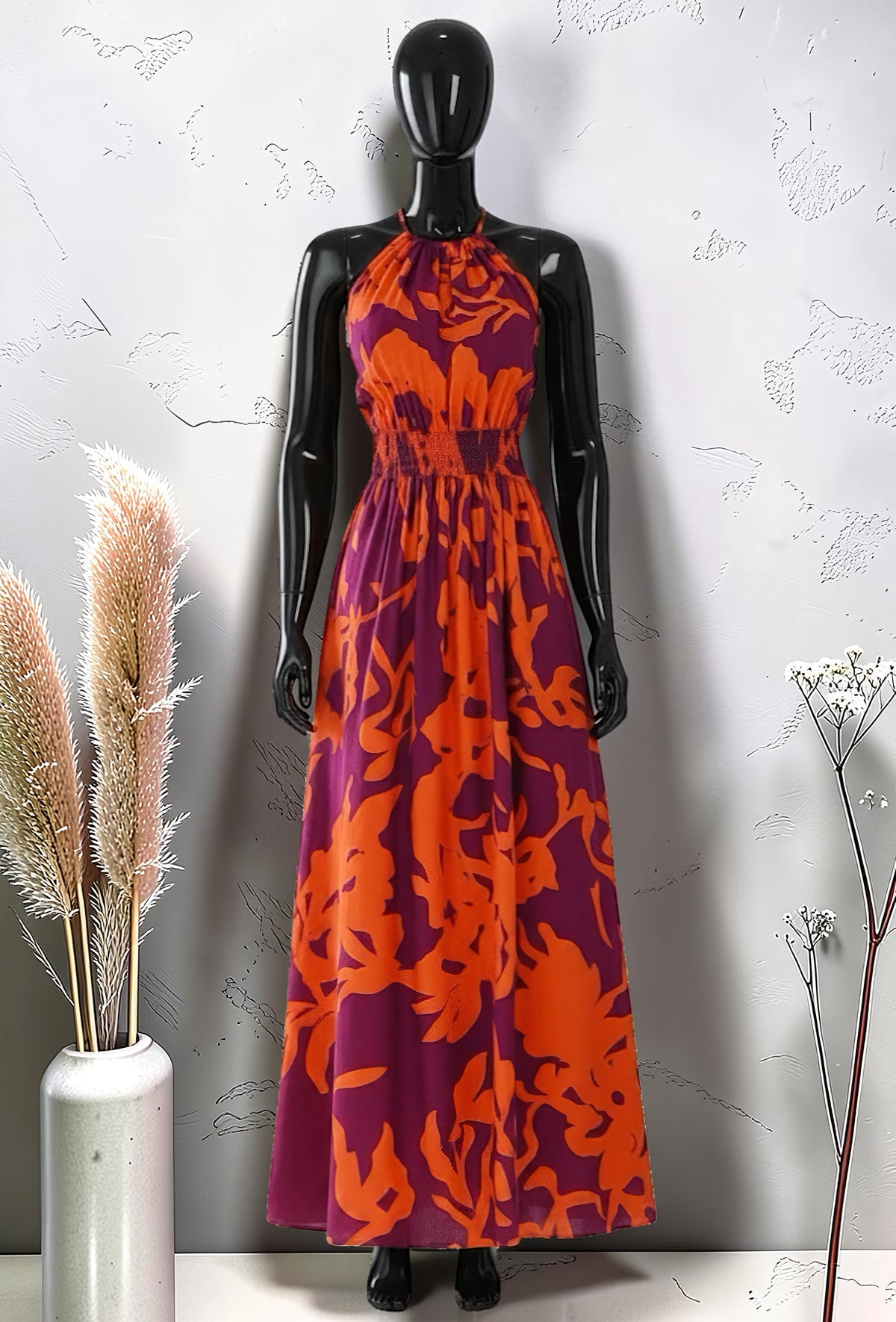 Robe Fluide Imprimée à Fente Avant Rouge/Orange – La Muse Parisienne