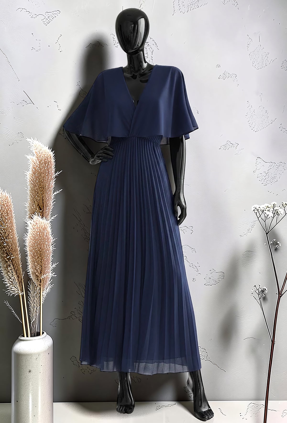 Robe Croisée Plissée Longue Doublée Marine – La Muse Parisienne