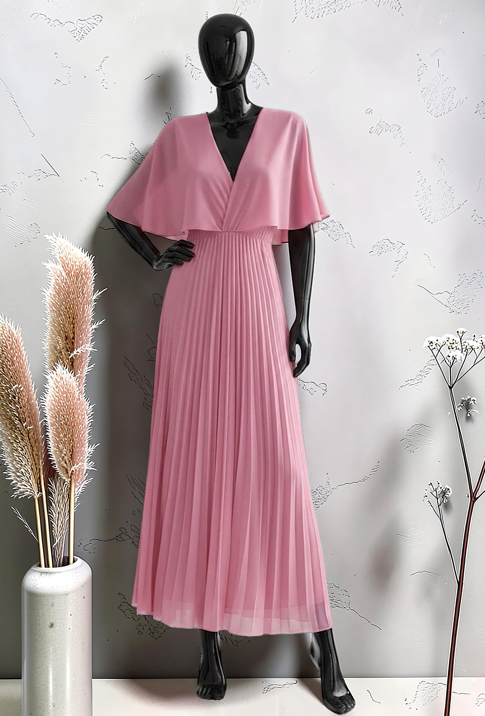 Robe Croisée Plissée Longue Doublée Rose – La Muse Parisienne