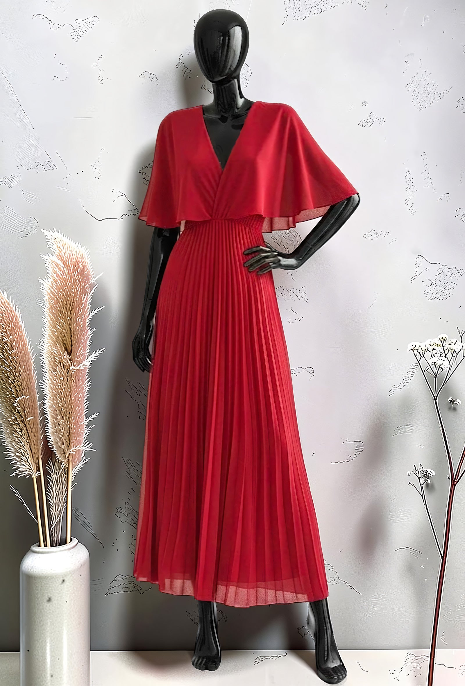 Robe Croisée Plissée Longue Doublée Rouge – La Muse Parisienne