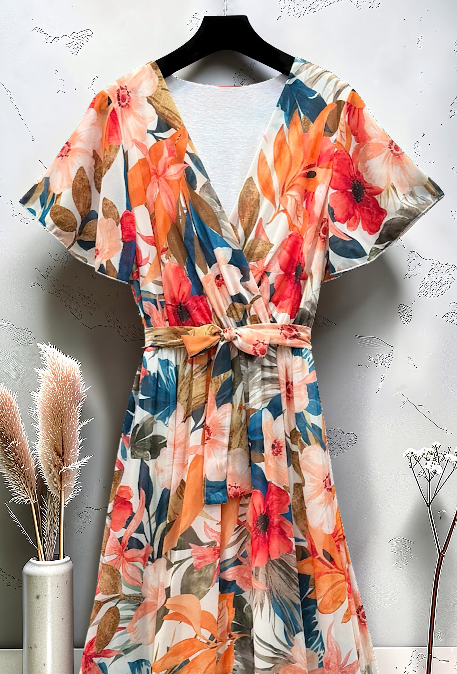 Robe Croisée Longue Imprimée Manches Fluides Blanc – La Muse Parisienne – vue 3