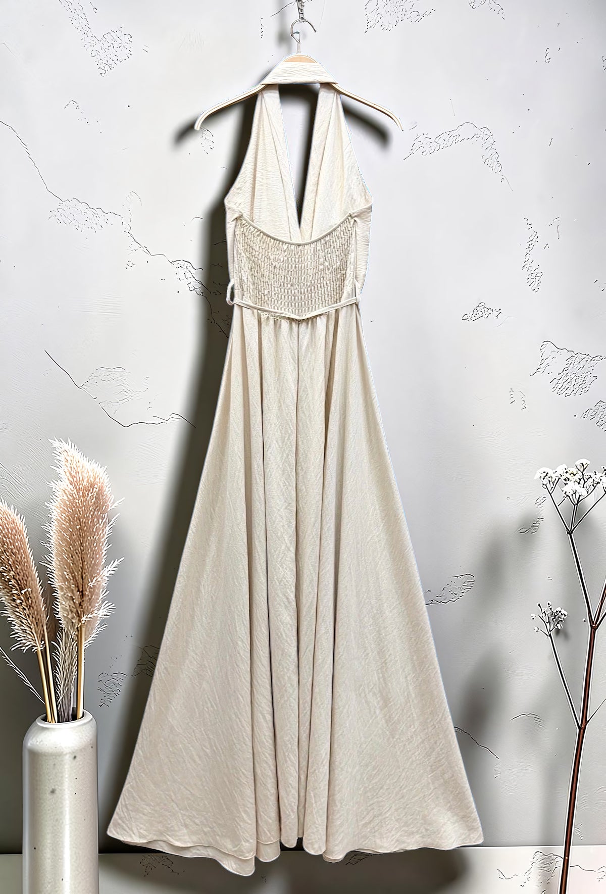 Robe Croisée Longue en Viscose Effet Lin Écru – La Muse Parisienne – vue 2