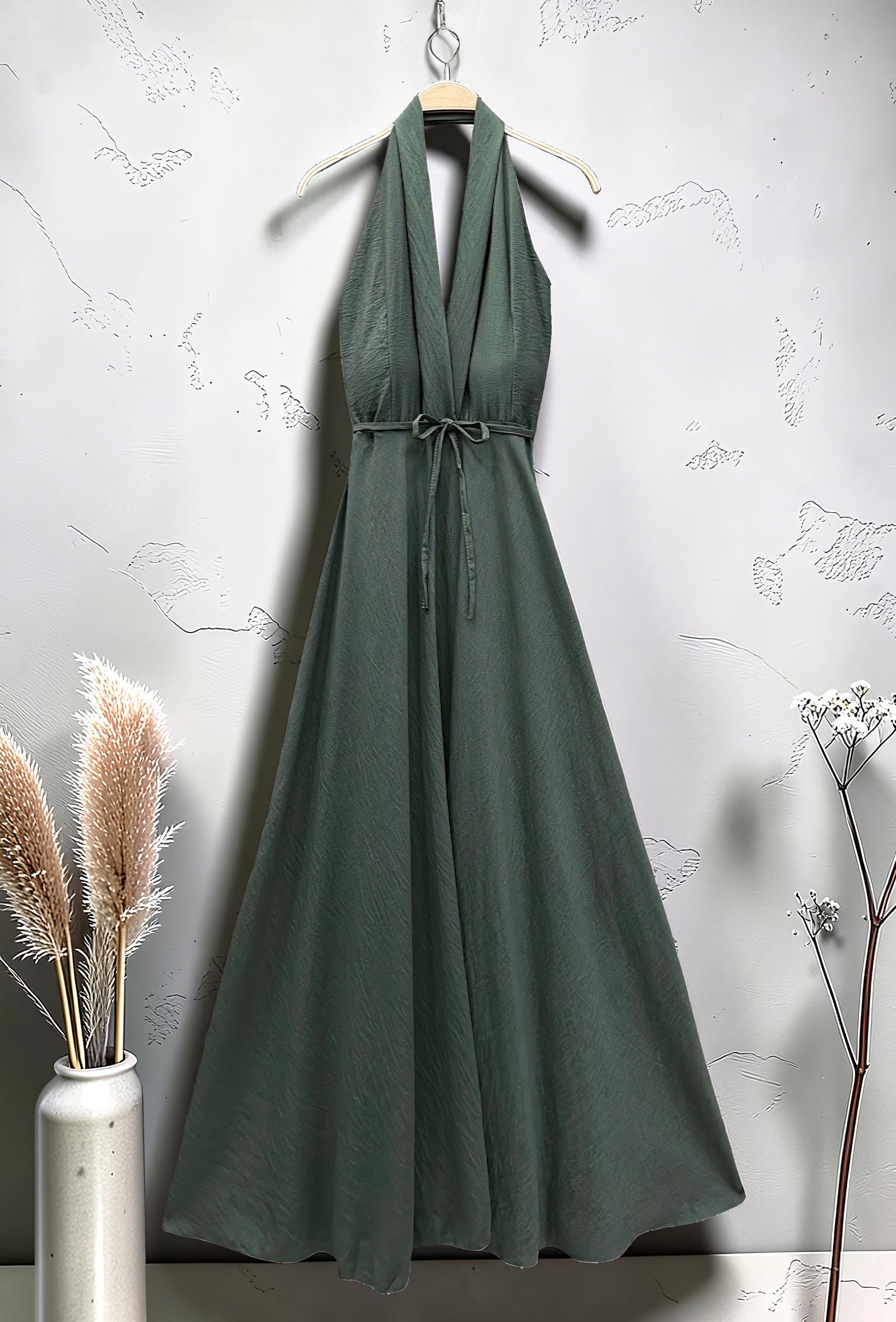 Robe Croisée Longue en Viscose Effet Lin Kaki – La Muse Parisienne – vue 2