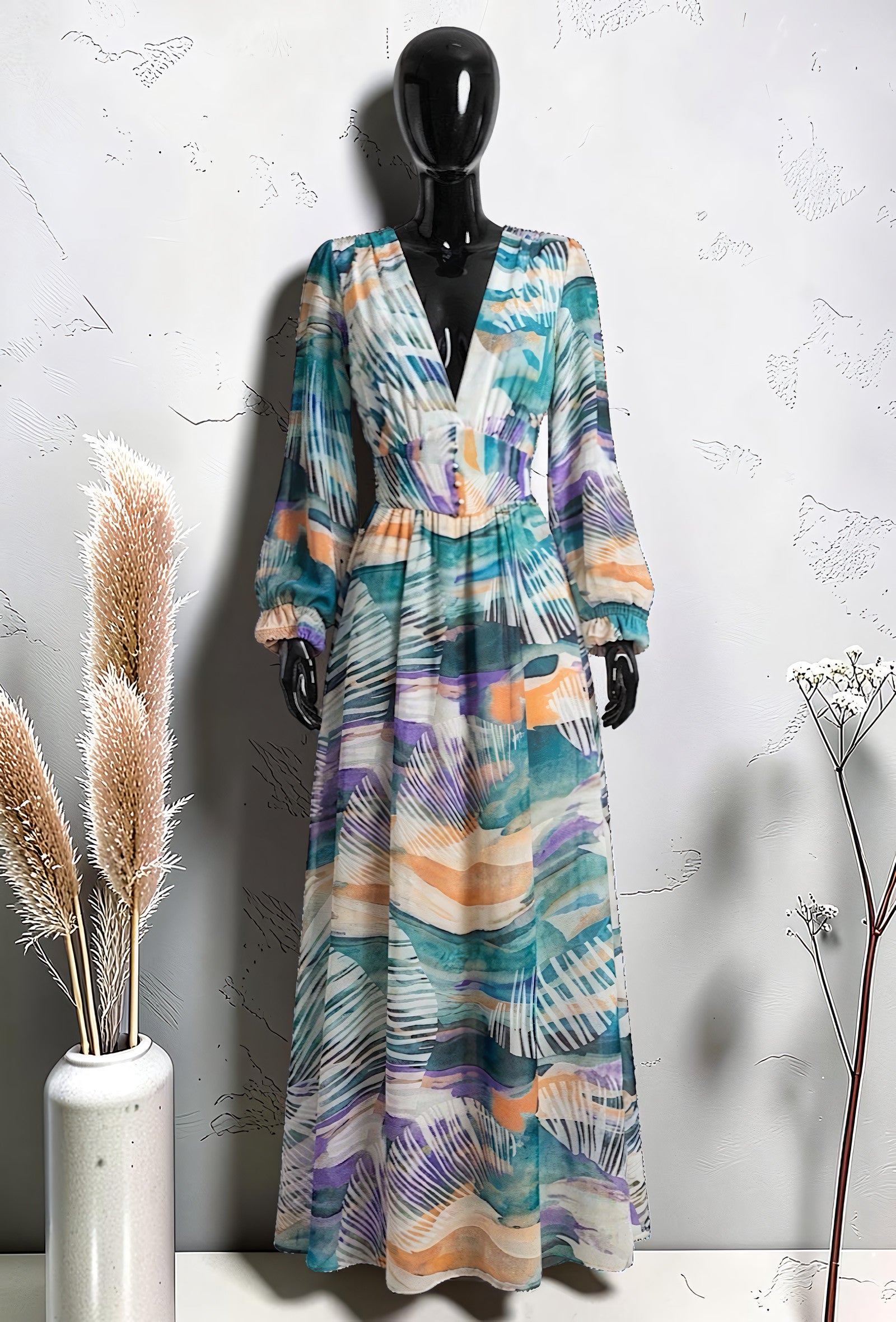 Robe Boutonnée Manches Longues Fendue Bleu Canard – La Muse Parisienne