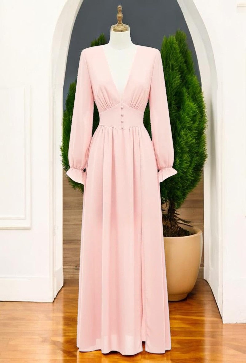 Robe Longue Unie Manches Longues — Doublure Viscose | Collection 2026