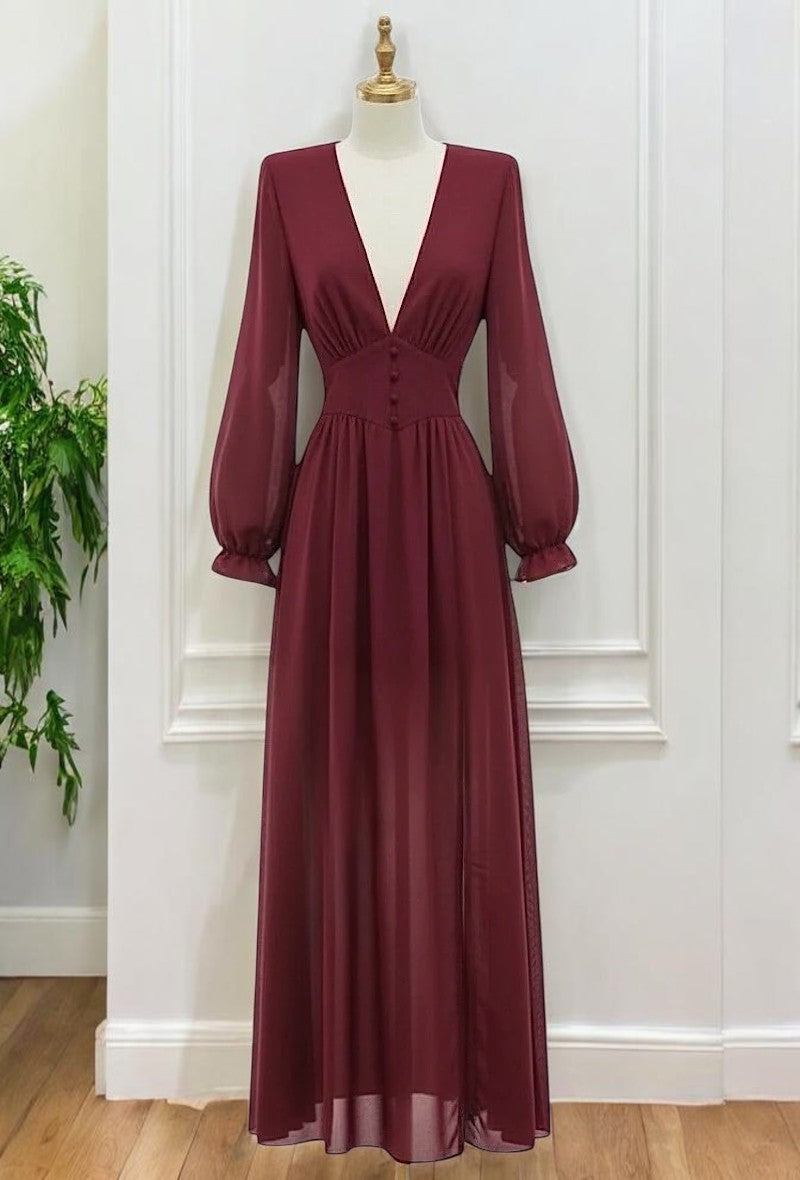 Robe Longue Unie Manches Longues — Doublure Viscose | Collection 2026