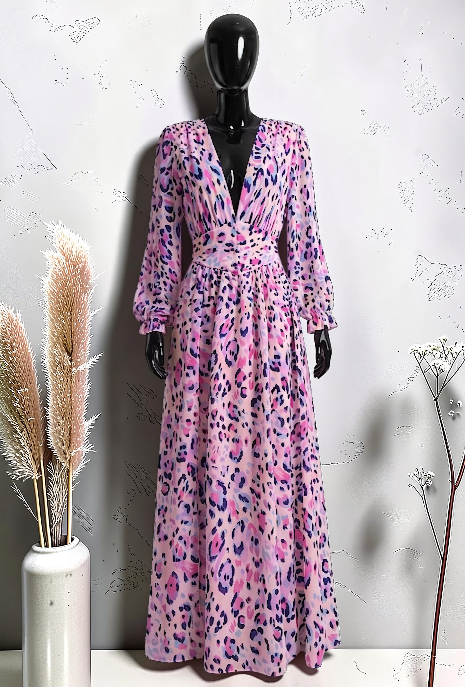 Robe Boutonnée Manches Longues Fendue Fuchsia Léopard – La Muse Parisienne