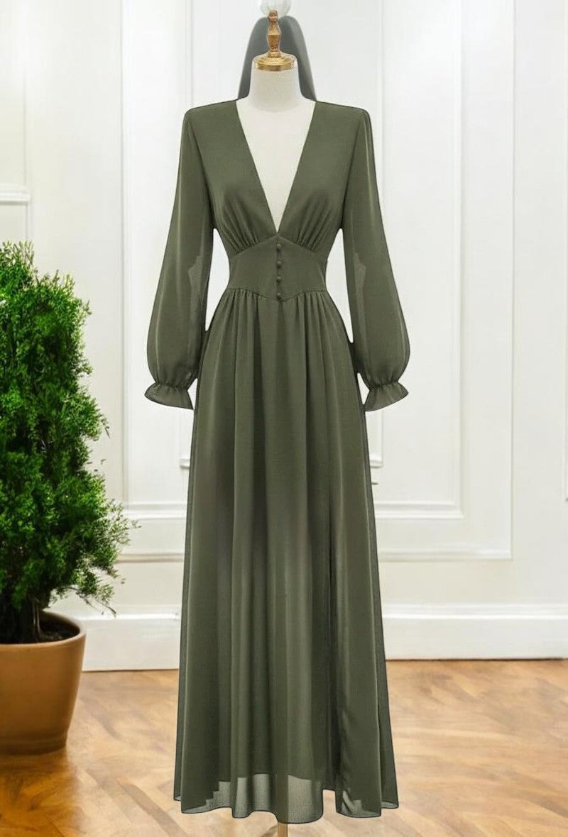 Robe Longue Unie Manches Longues — Doublure Viscose | Collection 2026