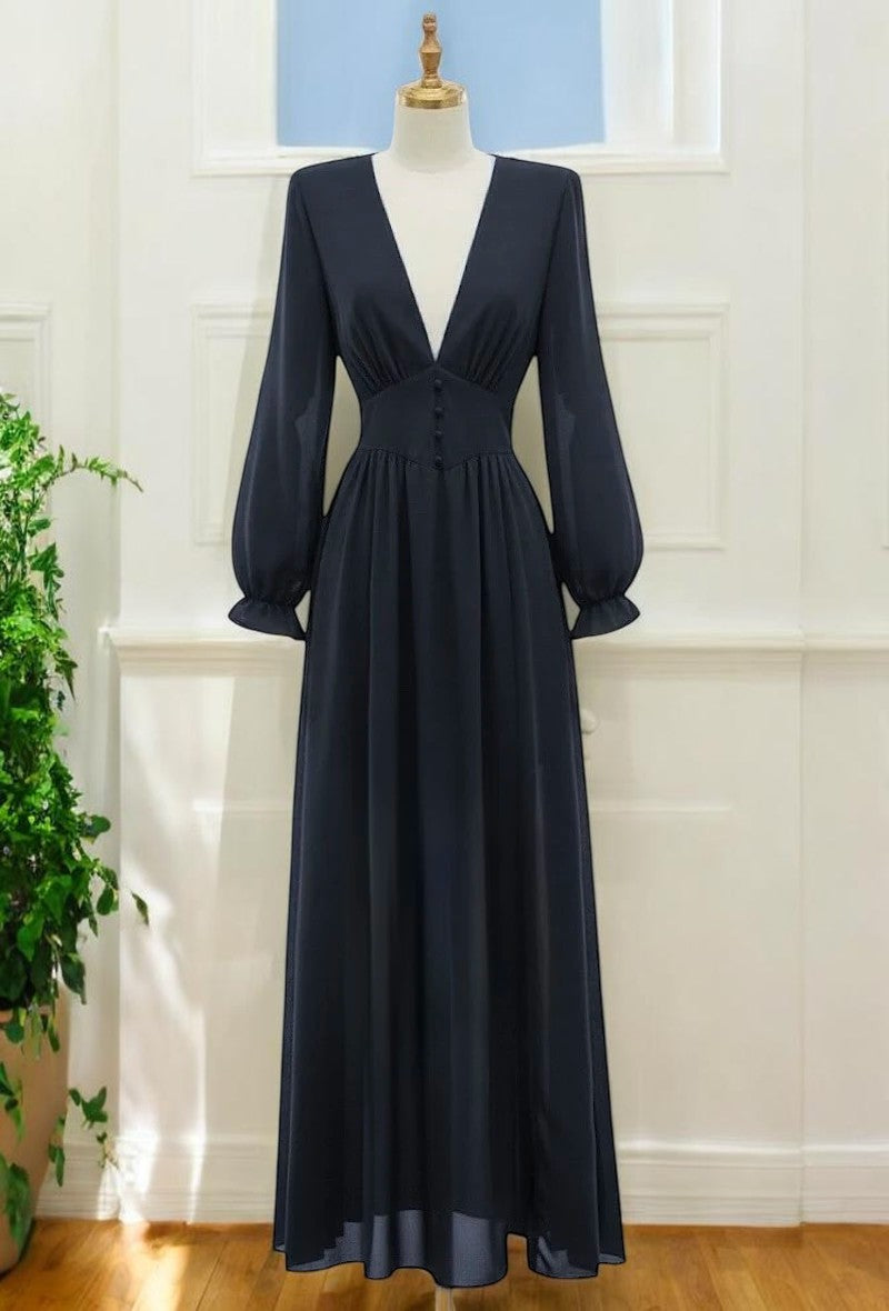 Robe Longue Unie Manches Longues — Doublure Viscose | Collection 2026