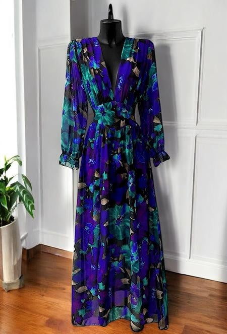 Robe Longue Fleurie Manches Longues — Doublure Viscose | Collection 2026