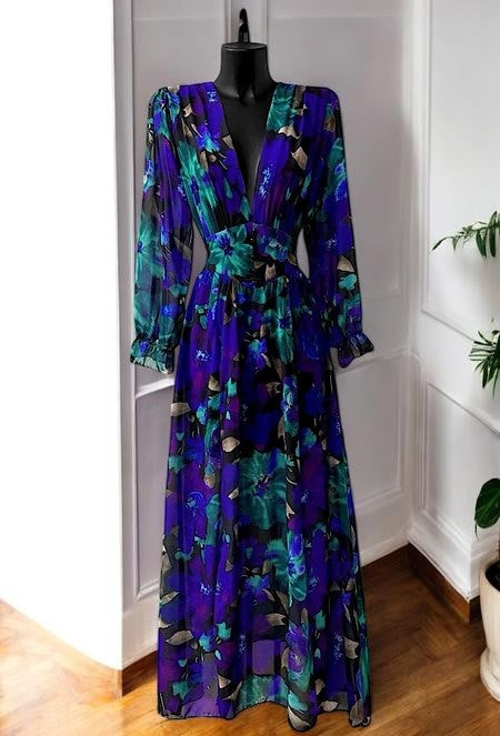 Robe Longue Fleurie Manches Longues — Doublure Viscose | Collection 2026