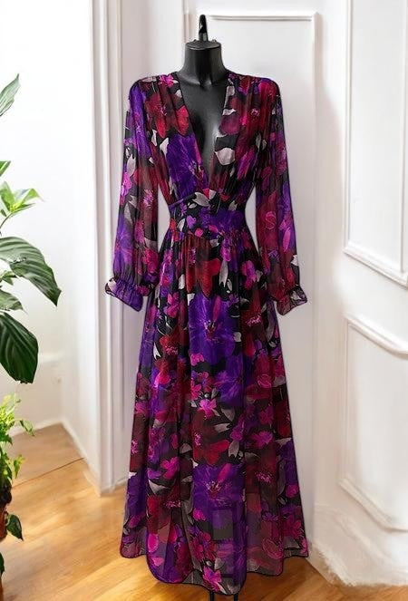 Robe Longue Fleurie Manches Longues — Doublure Viscose | Collection 2026