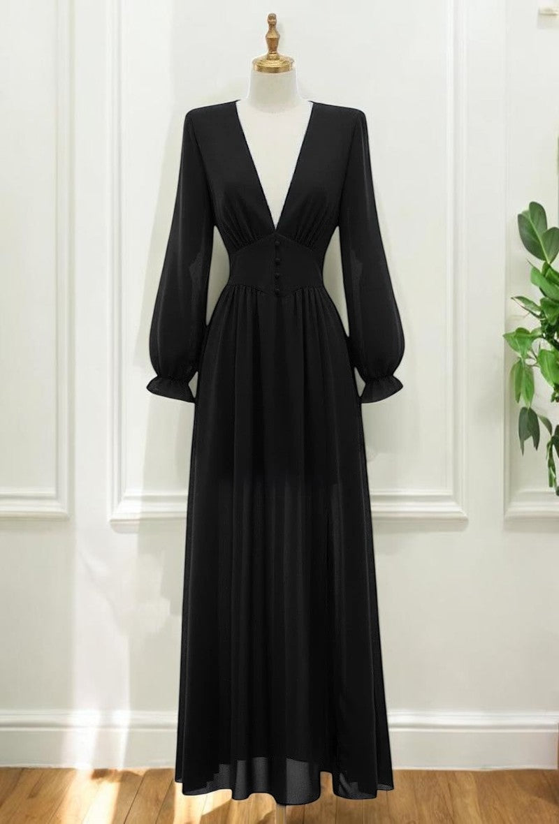 Robe Longue Unie Manches Longues — Doublure Viscose | Collection 2026