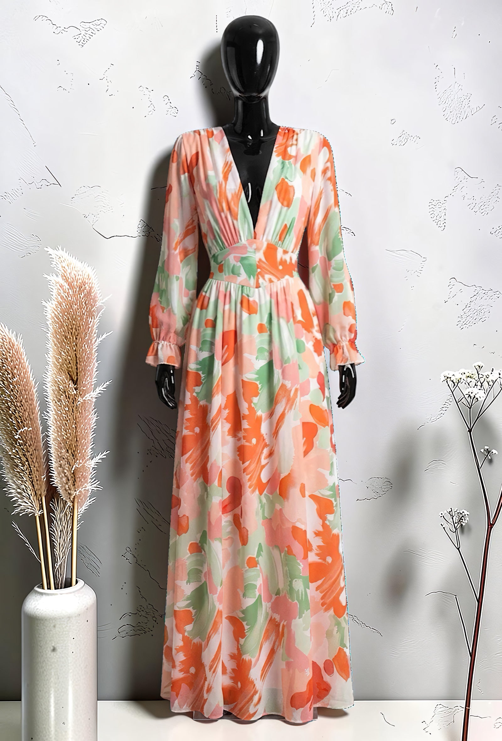 Robe Boutonnée Manches Longues Fendue Orange – La Muse Parisienne