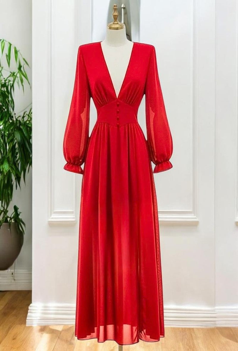 Robe Longue Unie Manches Longues — Doublure Viscose | Collection 2026