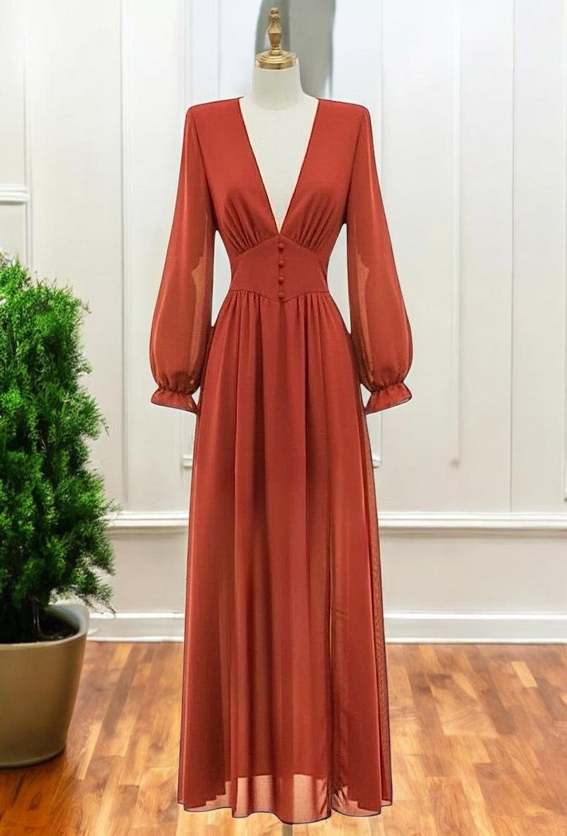 Robe Longue Unie Manches Longues — Doublure Viscose | Collection 2026