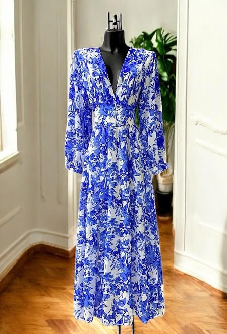 Robe Longue Fleurie Manches Longues — Doublure Viscose | Collection 2026