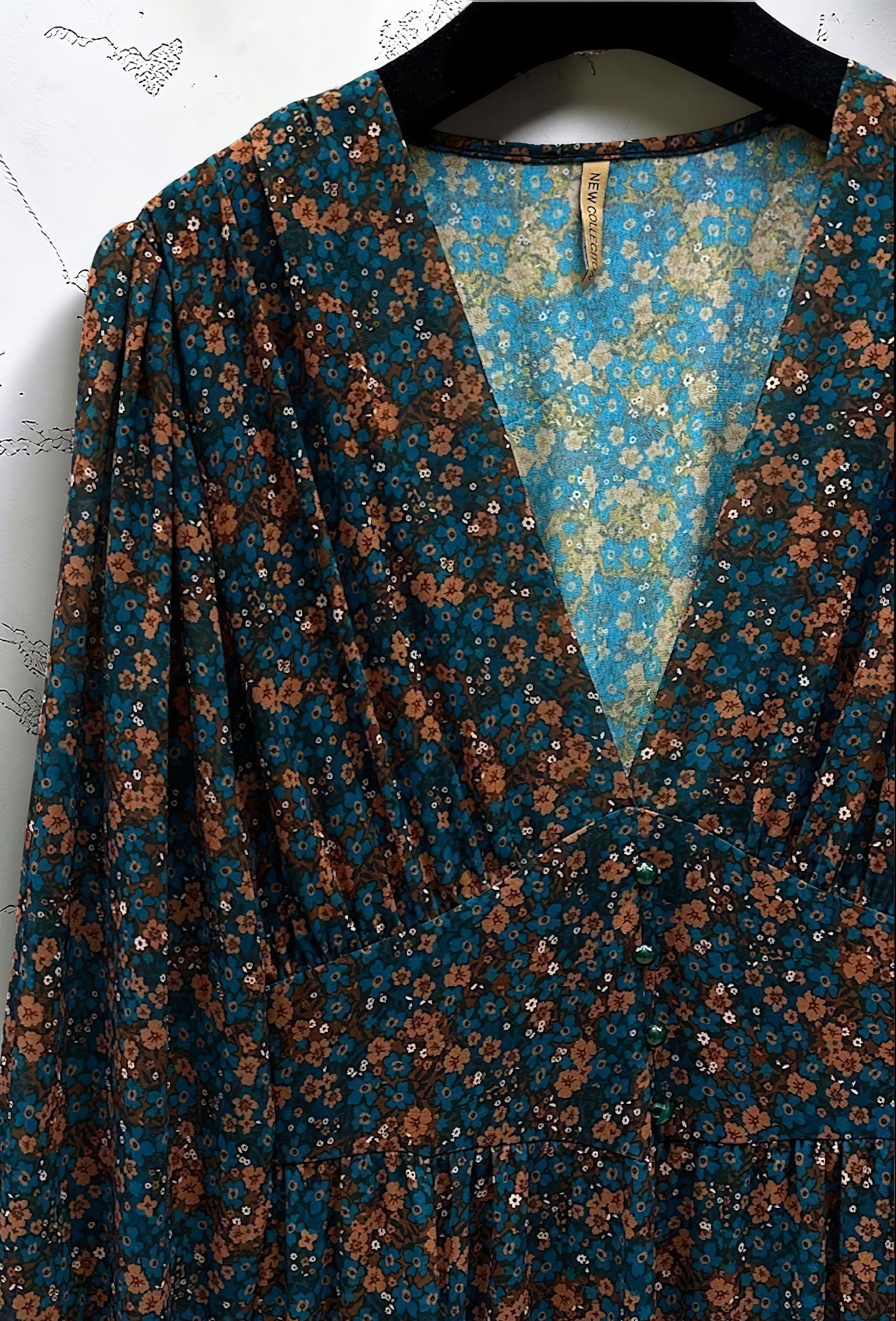 Robe Imprimée Boutonnée Manches Longues Bleu Canard – La Muse Parisienne – vue 2