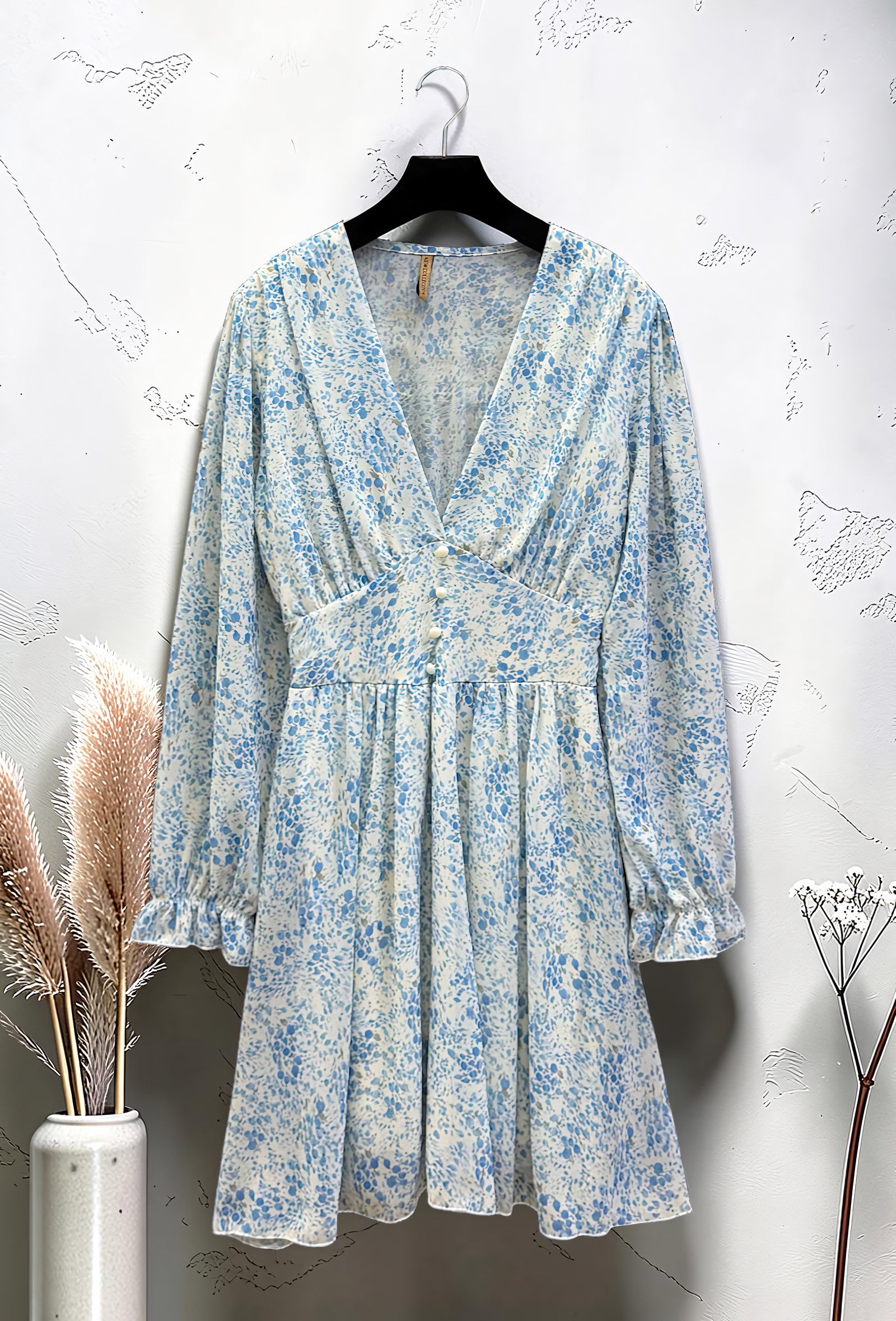 Robe Imprimée Boutonnée Manches Longues Bleu Ciel – La Muse Parisienne – vue 3