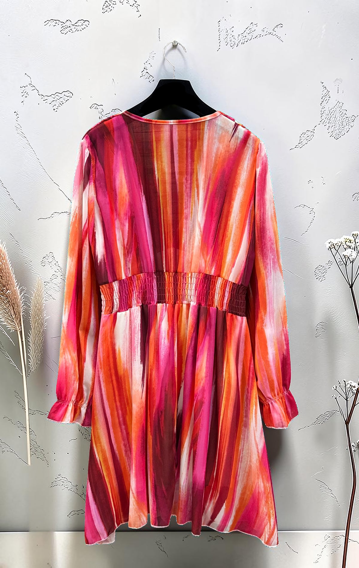Robe Imprimée Boutonnée Manches Longues Fuchsia Rayé – La Muse Parisienne – vue 2