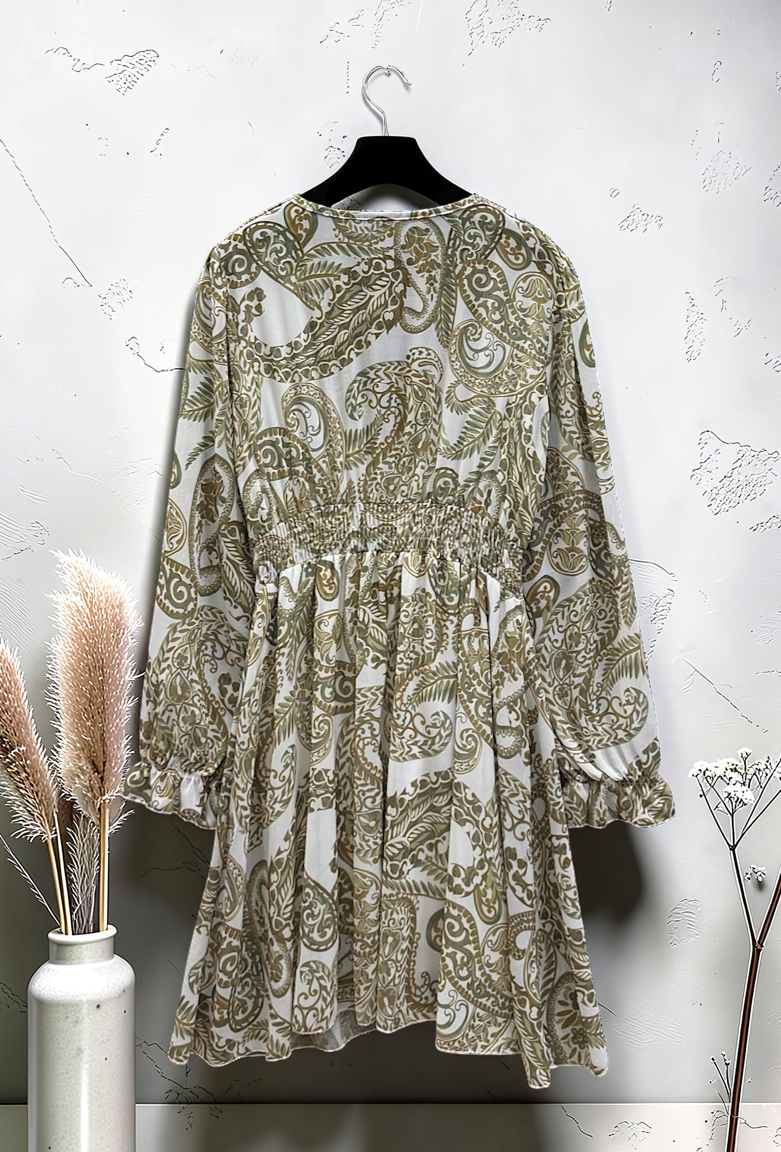 Robe Imprimée Boutonnée Manches Longues Kaki – La Muse Parisienne – vue 3