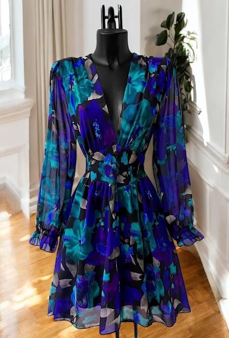 Robe Courte Fleurie Manches Longues — Doublure Viscose | Collection 2026