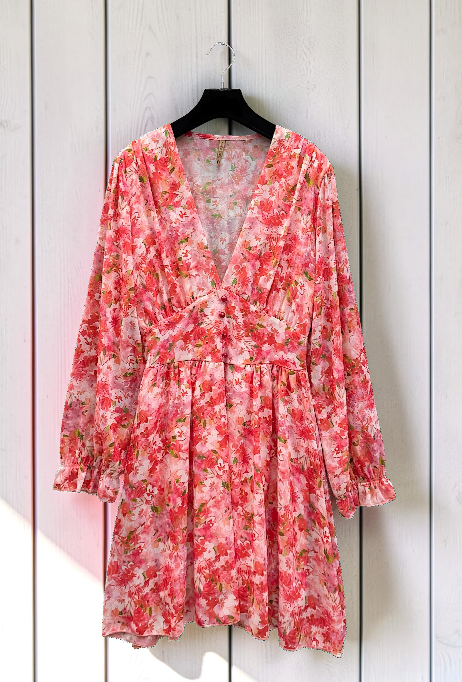 Robe Imprimée Boutonnée Manches Longues Rouge – La Muse Parisienne – vue 2