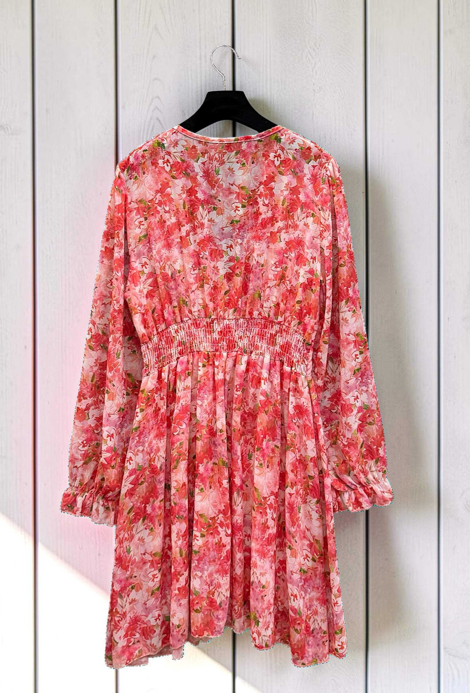 Robe Imprimée Boutonnée Manches Longues Rouge – La Muse Parisienne – vue 3