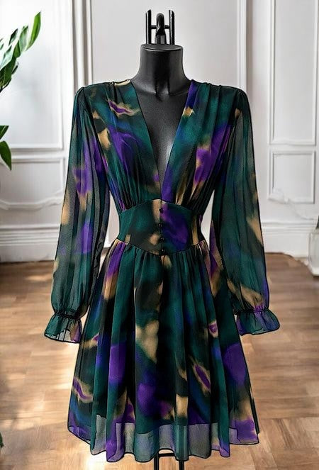 Robe Courte Fleurie Manches Longues — Doublure Viscose | Collection 2026