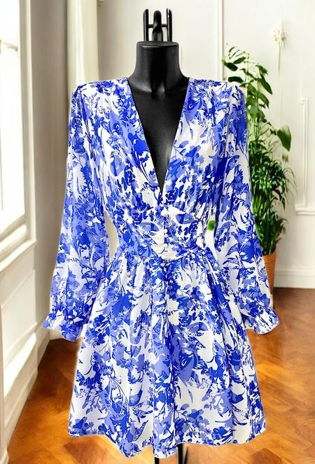 Robe Courte Fleurie Manches Longues — Doublure Viscose | Collection 2026
