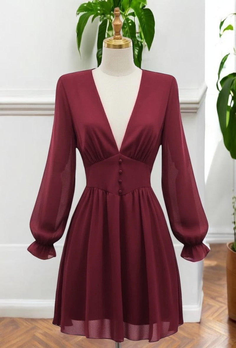 Robe Courte Unie Manches Longues — Doublure Viscose | Collection 2026
