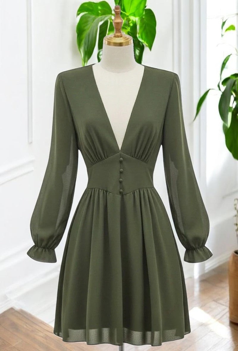 Robe Courte Unie Manches Longues — Doublure Viscose | Collection 2026
