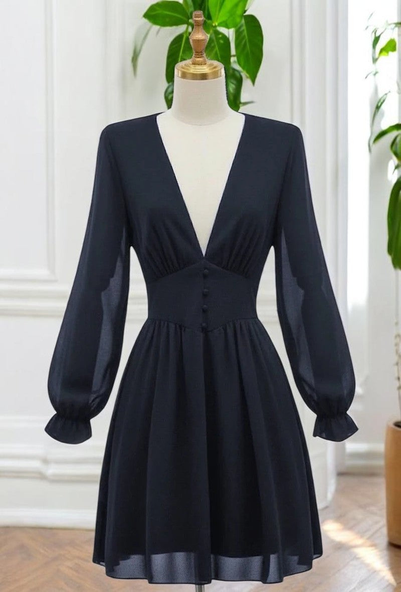 Robe Courte Unie Manches Longues — Doublure Viscose | Collection 2026