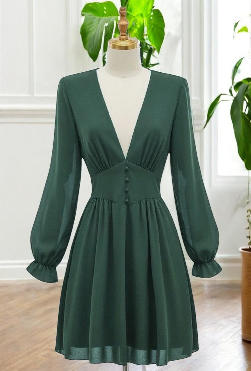 Robe Courte Unie Manches Longues — Doublure Viscose | Collection 2026