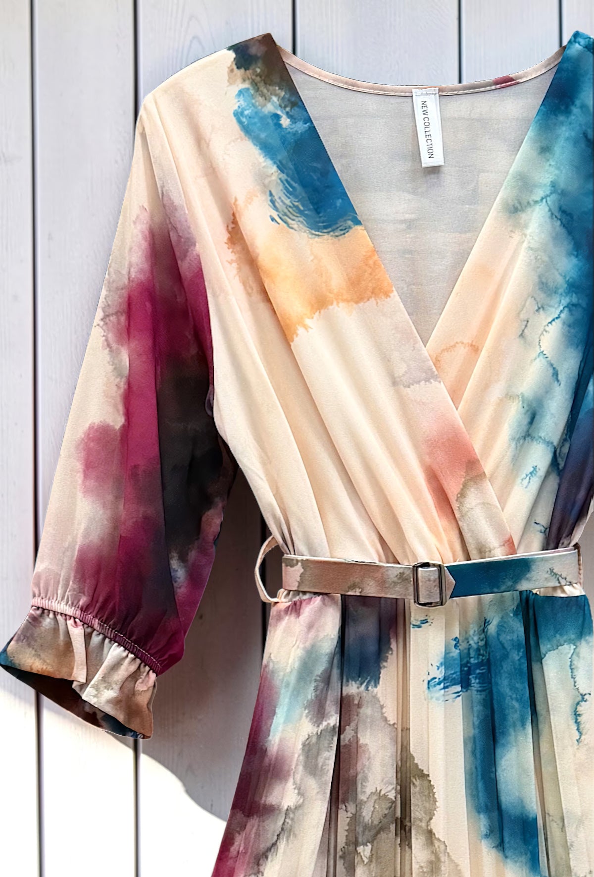 Robe Plissée avec Ceinture Bleu Canard – La Muse Parisienne – vue 3