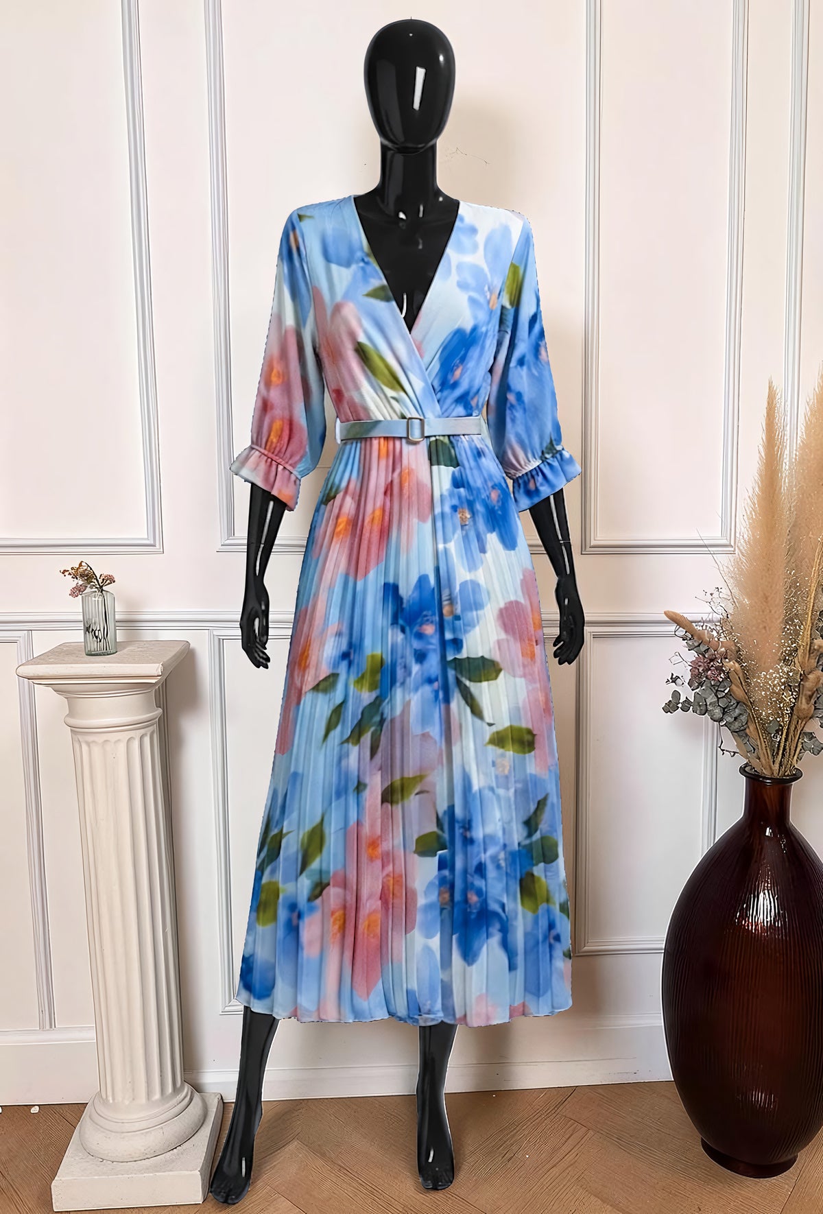 Robe Plissée avec Ceinture Bleu Ciel – La Muse Parisienne – vue 1