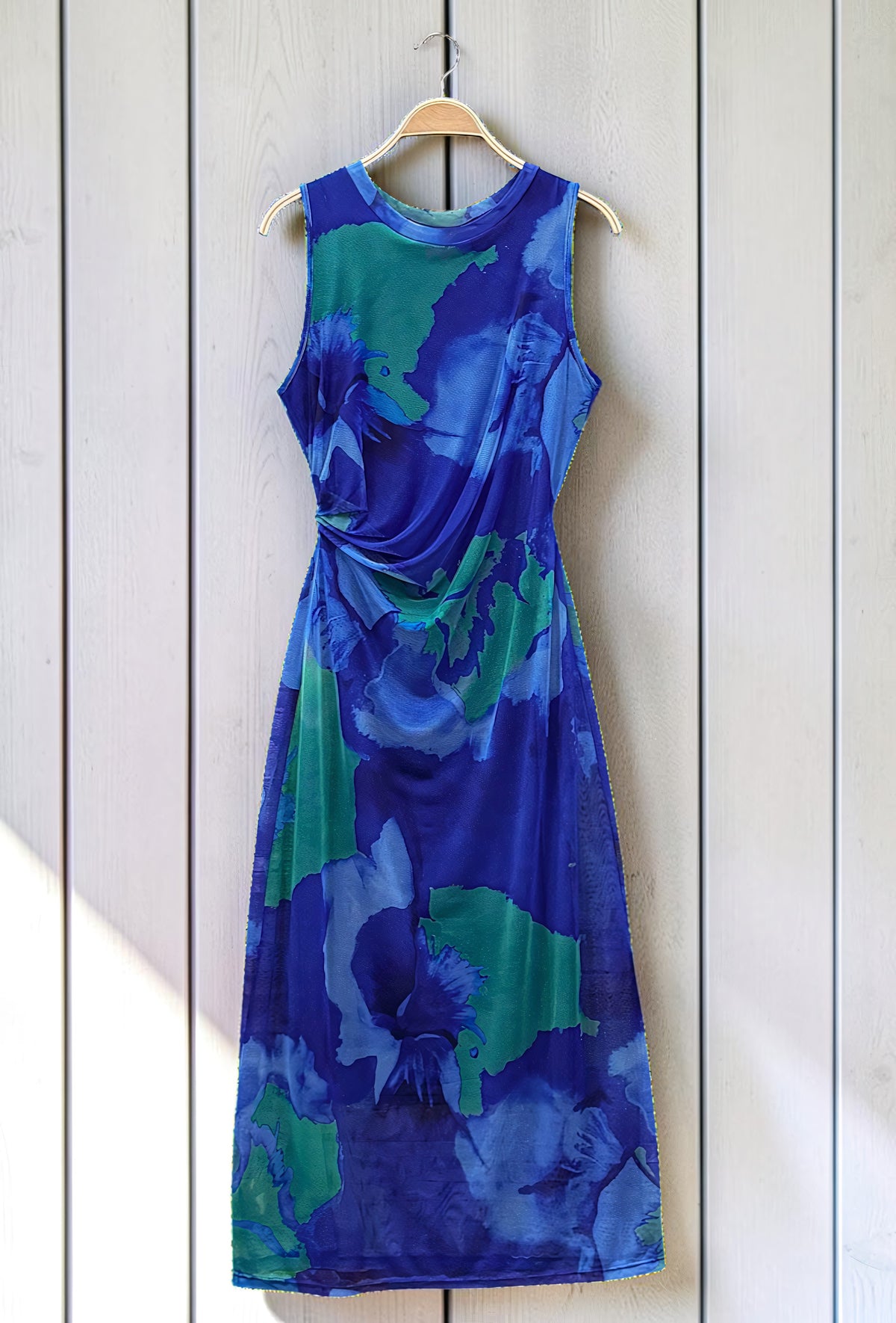 Robe Imprimée Manches Longues Doublée Bleu Roi – La Muse Parisienne – vue 3