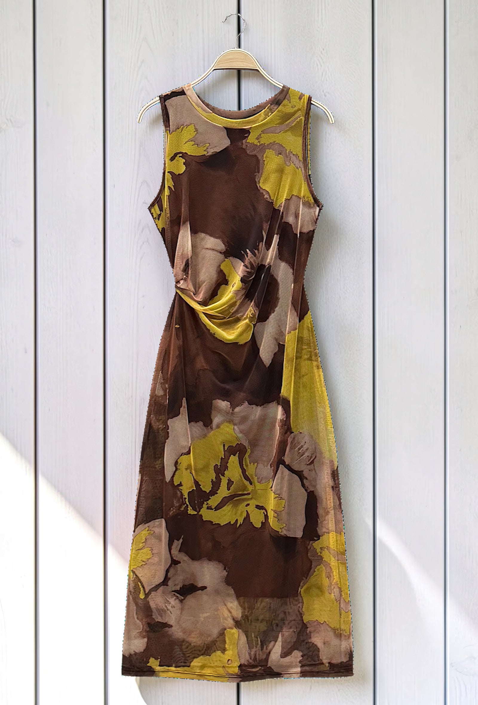 Robe Imprimée Manches Longues Doublée Marron Foncé – La Muse Parisienne – vue 3