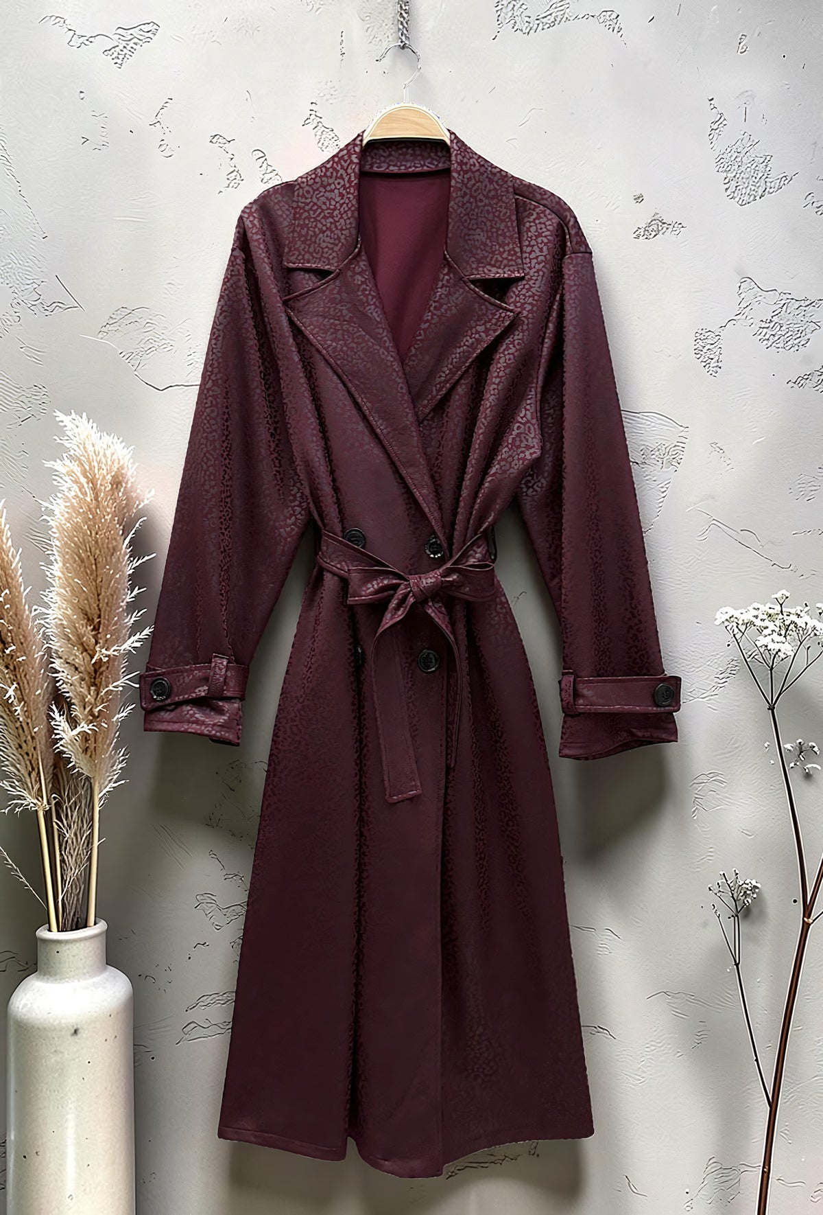Trench Chic Ceinturé à Poches Bordeaux – La Muse Parisienne – vue 3