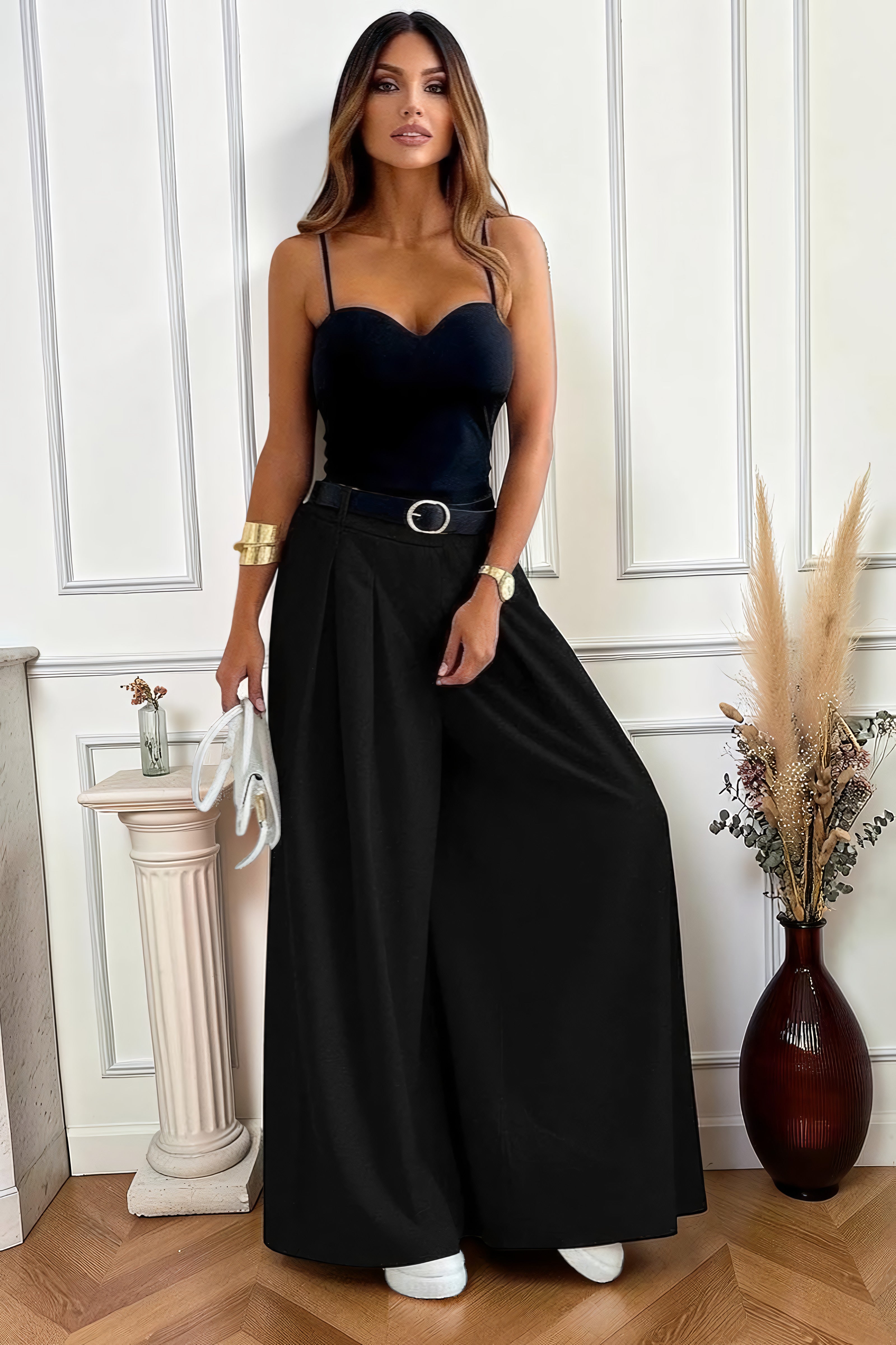 Pantalon Large Taille Haute Élégance Fluide Noir — Collection 2026 – La Muse Parisienne – vue 1