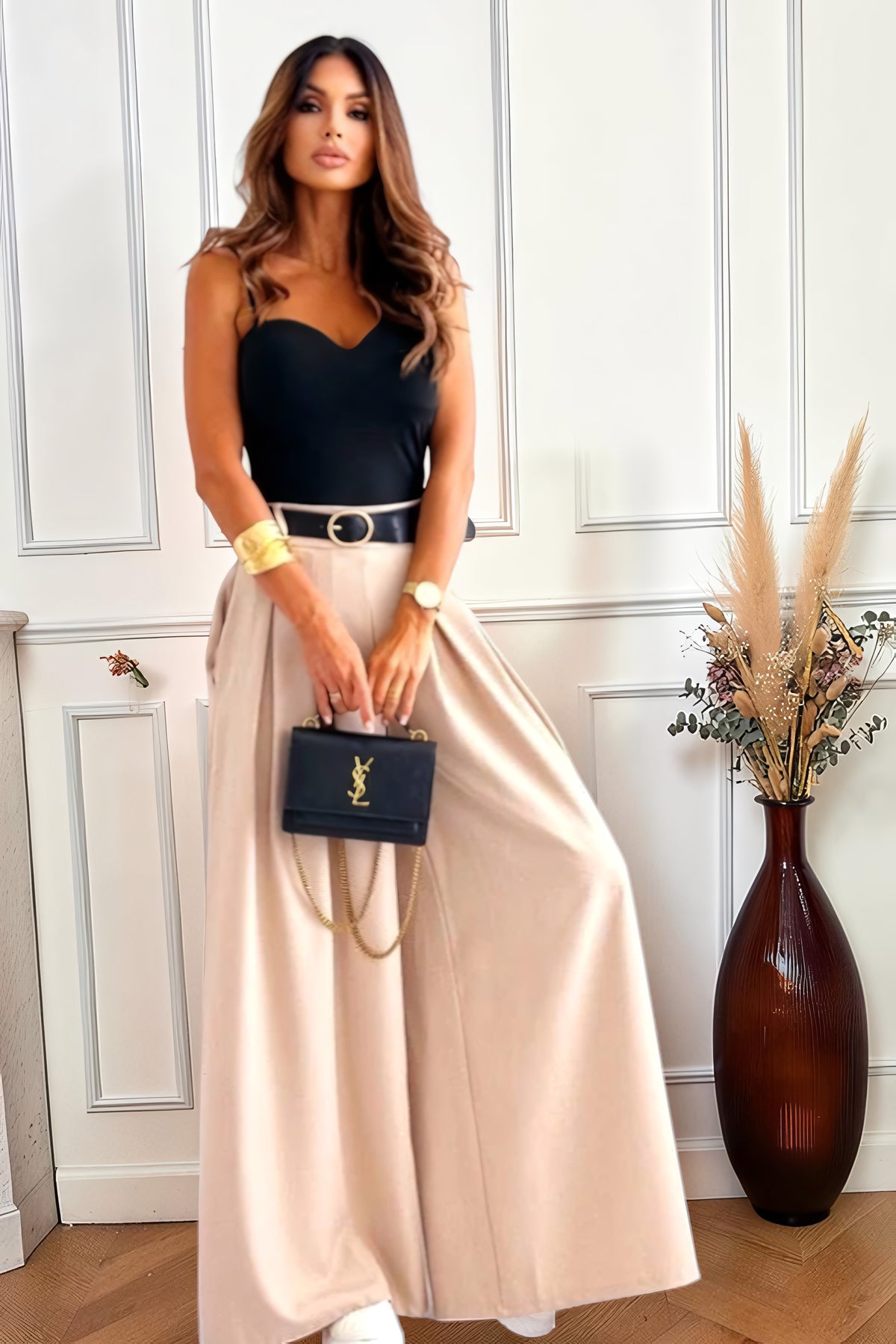 Pantalon Large Taille Haute Élégance Fluide Beige — Collection 2026 – La Muse Parisienne – vue 1