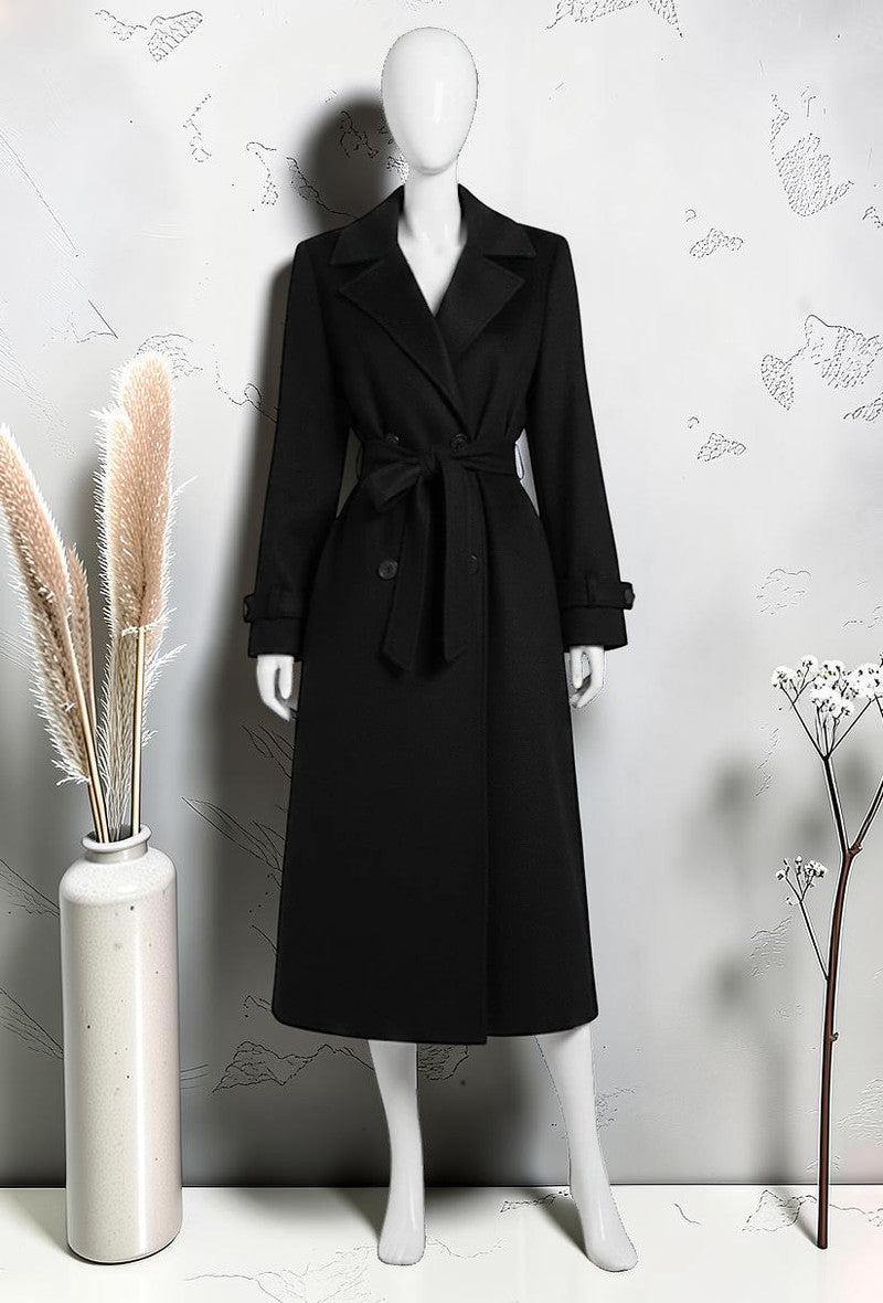 Manteau en Drap de Laine avec Poches Noir