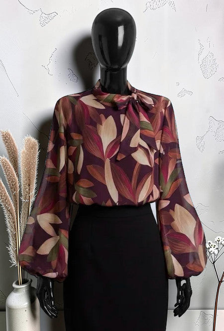 Blouse Manches Fluides Romantique Chic et Tendance avec Doublure en Viscose Bordeaux