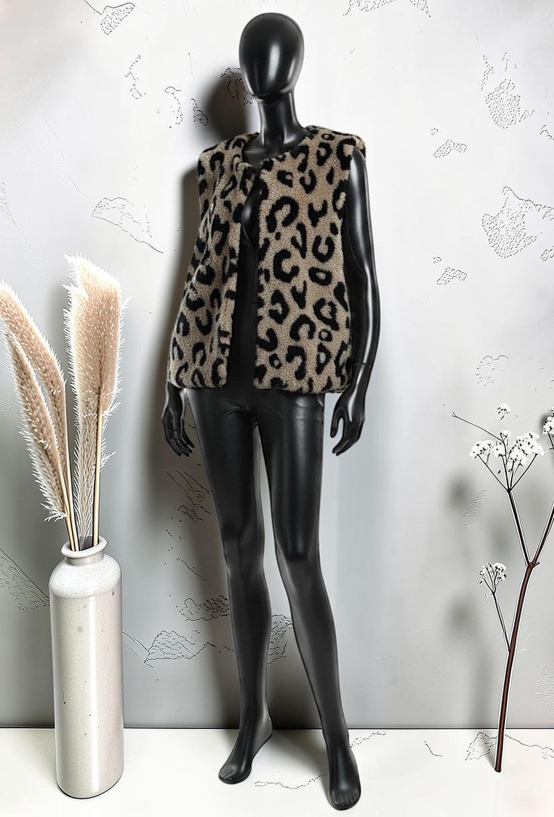Veste sans Manches en Moumoute Automnale avec Doublure Champagne