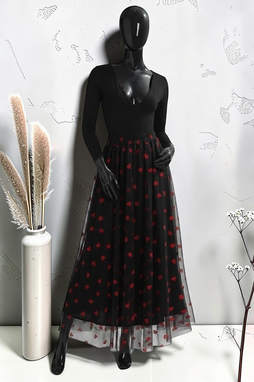 Jupe en Tulle Très Fluide avec Doublure en Viscose Rouge