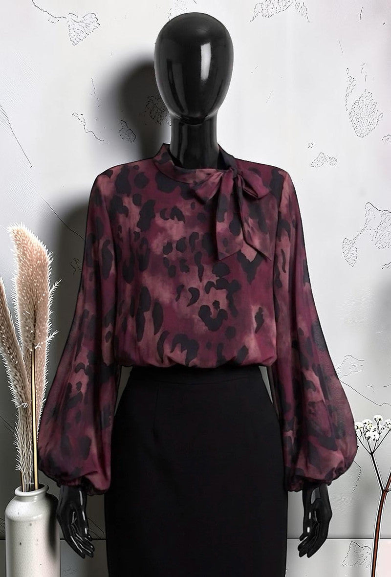 Blouse Manches Fluides Romantique Chic et Tendance avec Doublure en Viscose Bordeaux