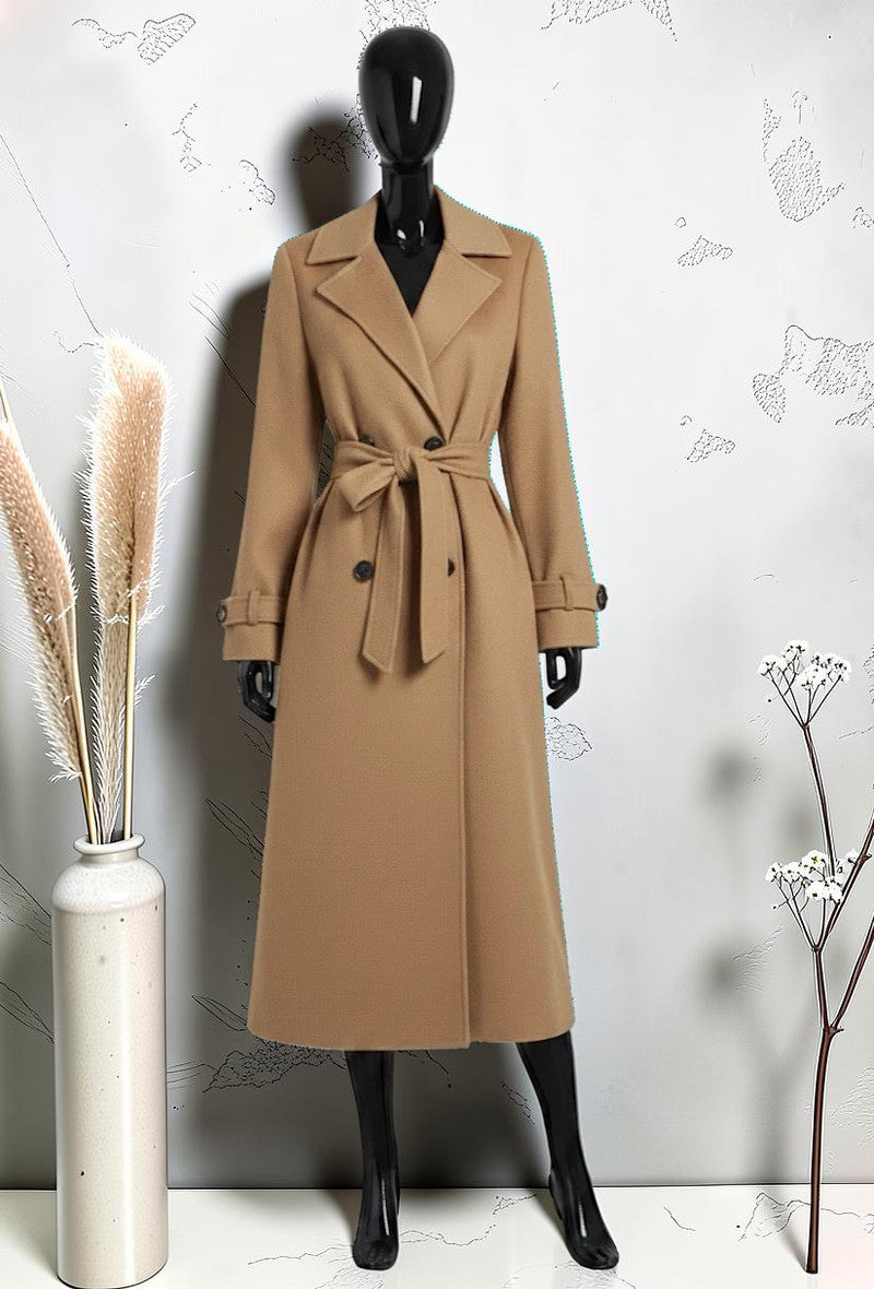 Manteau en Drap de Laine avec Poches Caramel