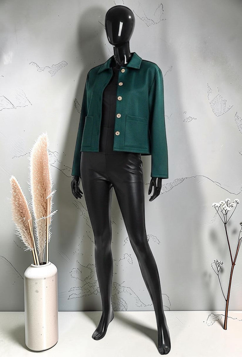 Veste Chic et Tendance avec Poches et Boutons Bleu Canard