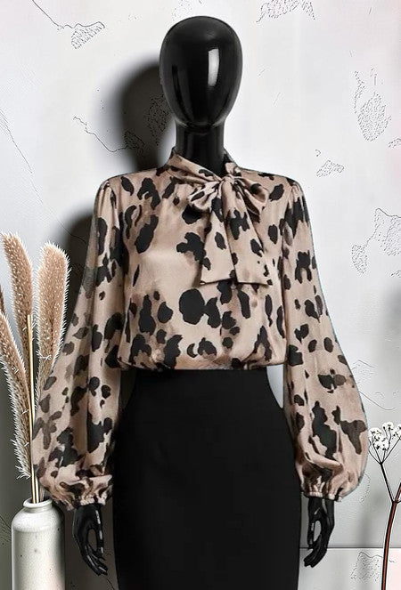 Blouse Manches Fluides Romantique Chic et Tendance avec Doublure en Viscose Champagne