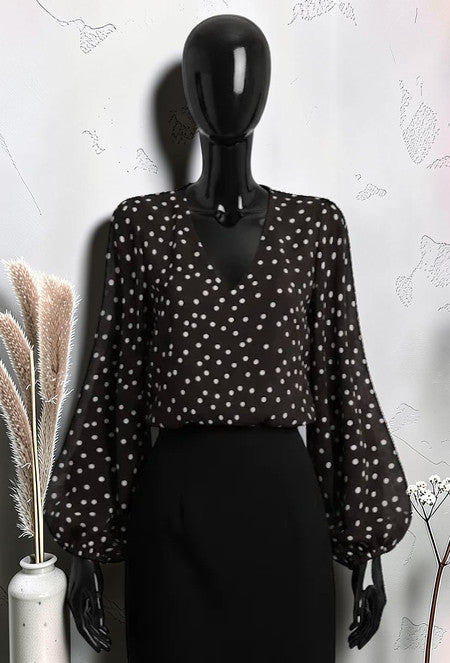 Blouse Imprimée à Manches Fluide Romantique Chic et Tendance avec Doublure Marron Foncé